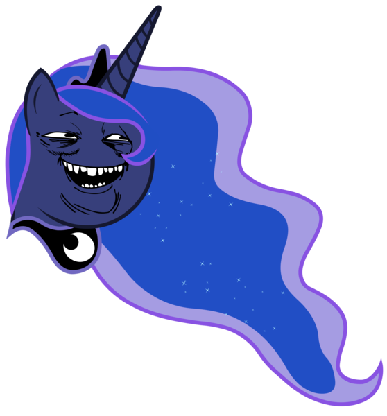 Size: 4000x4300 | Tagged: safe, derpibooru import, edit, editor:lyinx, princess luna, alicorn, pony, absurd resolution, female, head, horn, looking away, mare, meme, rage face, simple background, transparent background, trollbait, trollface, trolluna, vector