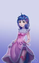 Size: 3769x6084 | Tagged: safe, artist:effervesket, derpibooru import, oc, oc:starlight blossom, unofficial characters only, human, unicorn, clothes, dress, female, gloves, headband, horn, horned humanization, humanized, socks, stockings, thigh highs