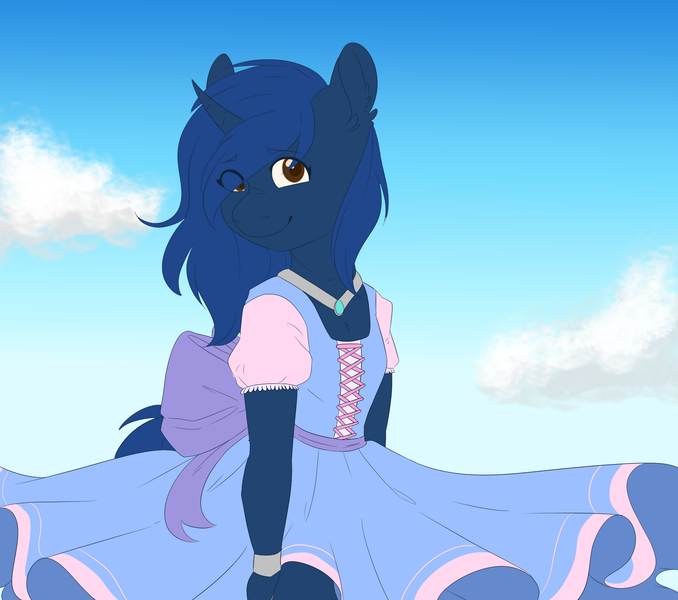 Size: 2000x1770 | Tagged: safe, artist:dark-drawz, derpibooru import, oc, oc:starlight blossom, unofficial characters only, anthro, unicorn, clothes, collar, cute, dress, female, image, png