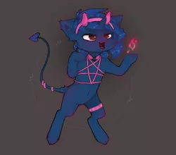 Size: 2500x2200 | Tagged: safe, artist:uwu_tttt, derpibooru import, oc, oc:starlight blossom, unofficial characters only, demon, pony, clothes, costume, cute, devil horns, fangs, halloween, halloween costume, holiday