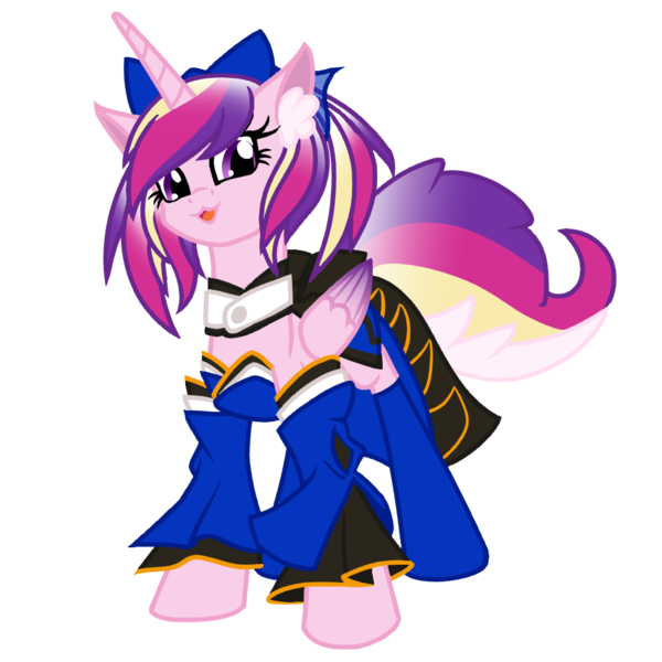 Size: 1000x1000 | Tagged: safe, artist:geraritydevillefort, derpibooru import, princess cadance, alicorn, pony, alternate hairstyle, caster, clothes, colored wings, cosplay, costume, fantasy class, fate/extra, fate/grand order, female, horn, mare, multicolored hair, multicolored mane, multicolored tail, multicolored wings, purple eyes, simple background, solo, tamamo no mae, transparent background, wings