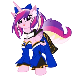 Size: 1000x1000 | Tagged: safe, artist:geraritydevillefort, derpibooru import, princess cadance, alicorn, pony, alternate hairstyle, caster, clothes, colored wings, cosplay, costume, fantasy class, fate/extra, fate/grand order, female, horn, mare, multicolored hair, multicolored mane, multicolored tail, multicolored wings, purple eyes, simple background, solo, tamamo no mae, transparent background, wings