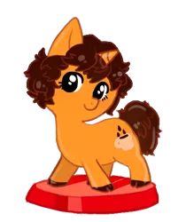 Size: 456x543 | Tagged: safe, artist:crosserabbit, derpibooru import, oc, oc:triple shot, unicorn, brown hair, brown mane, brunette, chibi, chubby, cloven hooves, coffee, curls, curly hair, curly mane, curly tail, cute, doodle, head turned, hooves, horn, looking at you, male, mobile game, pocket ponies, ponysona, simple, simple background, smiling, solo, stallion, standing, style emulation, transparent background