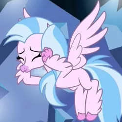 Size: 724x724 | Tagged: classical hippogriff, cropped, cute, derpibooru import, diastreamies, eyes closed, female, flying, hands on cheeks, hippogriff, safe, screencap, silverstream, smiling, solo, uprooted