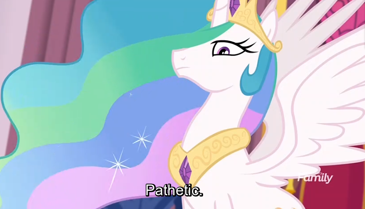 Size: 744x426 | Tagged: safe, derpibooru import, edit, edited screencap, screencap, princess celestia, alicorn, pony, equestria girls, equestria girls series, forgotten friendship, canterlot castle, castle, celestia is not amused, crown, discovery family, discovery family logo, end of evangelion, ethereal mane, female, flowing hair, flowing mane, jewelry, majestic, meme, multicolored mane, pathetic, regalia, serious, solo, sparkles, spread wings, stars, stern, text edit, the simpsons, throne room, unamused, watermark, wings