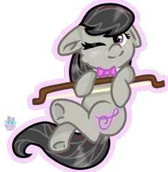 Size: 864x886 | Tagged: safe, artist:rainbow eevee, derpibooru import, octavia melody, pony, blushing, bow, bowtie, cute, cutie mark, female, floppy ears, hooves, mini pony, one eye closed, simple background, smiling, solo, transparent background, wink