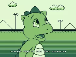 Size: 764x576 | Tagged: 8-bit, artist:tarkan809, derpibooru import, desert, exhausted, g1, game boy, my little pony 'n friends, pixel art, safe, spike (g1), subtitles, super mario land, the magic coins