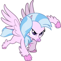Size: 2048x2048 | Tagged: artist:walrusinc, classical hippogriff, derpibooru import, hippogriff, jewelry, necklace, safe, silverstream, simple background, solo, superhero landing, transparent background, uprooted, vector