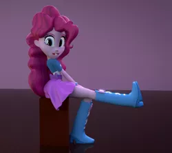 Size: 1214x1080 | Tagged: safe, artist:creatorofpony, artist:fd-daylight, derpibooru import, pinkie pie, equestria girls, player piano, 3d, blender, boots, bracelet, clothes, high heel boots, jewelry, looking at you, shoes, sitting, skirt, solo