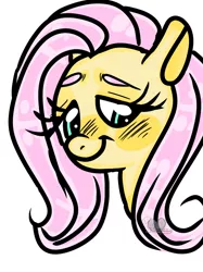 Size: 1280x1707 | Tagged: safe, artist:unicornrainbow523, derpibooru import, fluttershy, pony, blushing, bust, female, looking away, looking down, mare, portrait, simple background, smiling, solo, three quarter view, white background