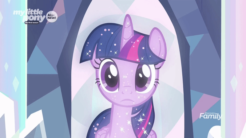 Size: 800x450 | Tagged: safe, derpibooru import, screencap, tree of harmony, twilight sparkle, alicorn, pony, uprooted, animated, cute, female, frown, head tilt, looking at you, mare, shiny, smiling, solo, sparkles, treelight sparkle, treelightbetes