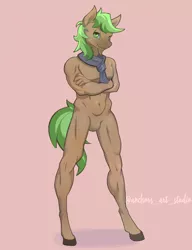Size: 615x800 | Tagged: anthro, artist:oneofyouare, derpibooru import, featureless crotch, male, nudity, oc, oc:jaeger sylva, solo, solo male, suggestive, unguligrade anthro