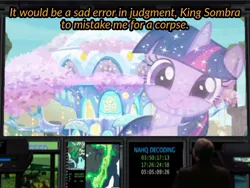 Size: 720x541 | Tagged: safe, derpibooru import, edit, edited screencap, screencap, tree of harmony, twilight sparkle, pony, uprooted, command and conquer, implied king sombra, kane, meme, tiberian sun, treehouse of harmony, treelight sparkle