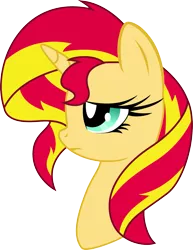 Size: 1543x2000 | Tagged: safe, artist:midnight-st4r, artist:shadayloronic, derpibooru import, sunset shimmer, pony, unicorn, bust, female, frown, mare, sad, simple background, solo, transparent background, vector