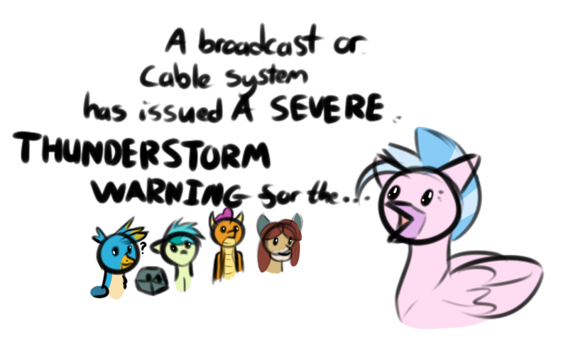 Size: 1634x972 | Tagged: safe, artist:cutelewds, derpibooru import, gallus, ocellus, sandbar, silverstream, smolder, yona, changedling, changeling, dragon, earth pony, hippogriff, pony, yak, uprooted, disguise, disguised changeling, emergency alert system, rock, rockellus, simple background, student six, text, transparent background