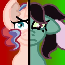 Size: 800x800 | Tagged: safe, artist:glamgoria-morose, derpibooru import, oc, oc:duchess, oc:princess blood moon, unofficial characters only, pony, unicorn, crying, magical gay spawn, magical lesbian spawn, offspring, parent:king sombra, parent:moondancer, parent:princess luna, parent:zephyr breeze, parents:lunadancer, parents:zephbra, split screen