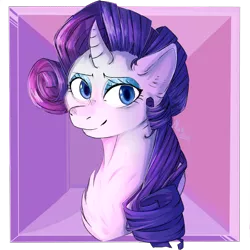 Size: 4000x4000 | Tagged: safe, artist:magentell, derpibooru import, rarity, pony, unicorn, absurd resolution, bust, chest fluff, curved horn, experimental style, horn, makeup, simple background, solo