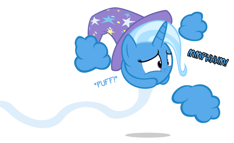 Size: 826x506 | Tagged: safe, artist:navitaserussirus, derpibooru import, trixie, genie, pony, unicorn, ball, clothes, cloud, dialogue, female, hat, mare, morph ball, muffled words, simple background, solo, trixie's hat, trixieball, white background