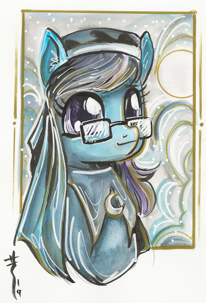 Size: 1581x2333 | Tagged: safe, artist:sararichard, derpibooru import, oc, oc:phoebe, pony, bust, glasses, nun, traditional art