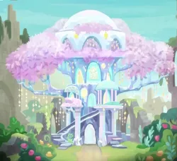 Size: 851x776 | Tagged: safe, derpibooru import, edit, edited screencap, screencap, tree of harmony, pony, uprooted, cropped, crystal, crystal tree, scenery, scenery porn, tree, treehouse of harmony