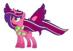 Size: 2161x1513 | Tagged: safe, artist:darbypop1, derpibooru import, oc, oc:alyssa rice, alicorn, pony, base used, clothes, colored wings, female, mare, multicolored wings, rainbow power, rainbow wings, scarf, simple background, solo, spread wings, transparent background, wings