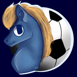 Size: 1021x1021 | Tagged: safe, derpibooru import, oc, oc:hoofstorm, unofficial characters only, pony, ball, blue, football, gold, sports, twitterponies