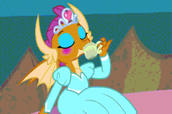 Size: 720x480 | Tagged: animated, clothes, cup, cute, derpibooru import, dragon, dragoness, dream, dress, eyeshadow, female, food, gif, grin, implied princess, lipstick, looking at someone, makeup, nervous, nervous grin, panicking, princess smolder, safe, screencap, shocked, smiling, smolder, smolderbetes, solo, stripping, tea, teacup, tea party, throwing, undressing, uprooted, we don't normally wear clothes