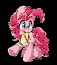 Size: 1564x1791 | Tagged: safe, artist:fluorbaryt, derpibooru import, pinkie pie, earth pony, pony, black background, clothes, cute, female, mare, outline, scarf, simple background, solo, unshorn fetlocks