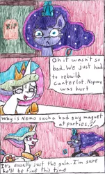 Size: 903x1492 | Tagged: safe, artist:eternaljonathan, derpibooru import, princess celestia, princess luna, pony, comic:gobbling audition, chalk, chalkboard, comic, deviantart, ink, marker drawing, royal sisters, traditional art