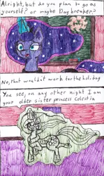 Size: 890x1490 | Tagged: safe, artist:eternaljonathan, derpibooru import, princess celestia, princess luna, alicorn, pony, comic:gobbling audition, chalk, chalkboard, comic, deviantart, ink, magic, marker drawing, royal sisters, traditional art