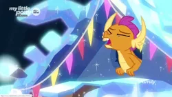 Size: 1366x768 | Tagged: banner, derpibooru import, discovery family logo, dragon, dragoness, eyes closed, female, magic, safe, screencap, smolder, solo, treehouse of harmony, uprooted, yelling