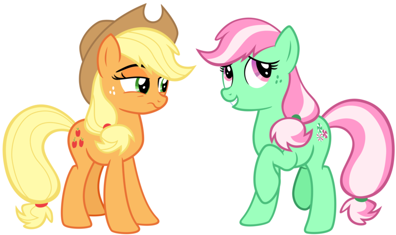 Size: 4200x2500 | Tagged: safe, artist:cheezedoodle96, derpibooru import, applejack, minty, earth pony, pony, sundae sundae sundae, spoiler:interseason shorts, .svg available, applejack is not amused, embarrassed, female, frown, lidded eyes, mare, raised hoof, recolor, simple background, svg, transparent background, unamused, unimpressed, vector