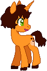 Size: 95x145 | Tagged: safe, artist:atlantropa, derpibooru import, oc, pony, unicorn, brown, brown hair, brown mane, cloven hooves, coffee, curls, curly hair, curly mane, curly tail, food, head turned, hooves, horn, long horn, looking back, male, orange, ponysona, simple background, smiling, solo, stallion, transparent background, turned head