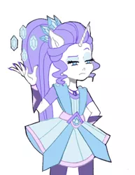 Size: 1280x1655 | Tagged: safe, artist:navy-pon, derpibooru import, rarity, equestria girls, equestria girls series, super squad goals, alternate hairstyle, clothes, crystal guardian, cute, dress, female, geode of shielding, horn, magical geodes, nail polish, no pupils, ponied up, raribetes, rarity is not amused, scene interpretation, simple background, solo, unamused, white background