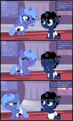 Size: 1600x2629 | Tagged: safe, artist:evilfrenzy, derpibooru import, princess luna, oc, oc:frenzy, pony, age regression, baby, baby pony, baby talk, comic, cute, diaper, female, filly, foal, folded wings, lunabetes, ocbetes, speech impediment, wings, woona, younger