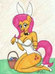 Size: 2045x2748 | Tagged: suggestive, artist:newyorkx3, derpibooru import, fluttershy, anthro, bat pony, pegasus, adorasexy, basket, bowtie, breasts, bunny ears, bunnyshy, bunny suit, busty fluttershy, cleavage, clothes, cuffs, cuffs (clothes), cute, easter, easter basket, easter egg, female, flutterbat, high heels, holiday, kneeling, leotard, playboy, playboy bunny, playcolt, race swap, sexy, shoes, shyabetes, signature, smiling, solo, solo female, traditional art