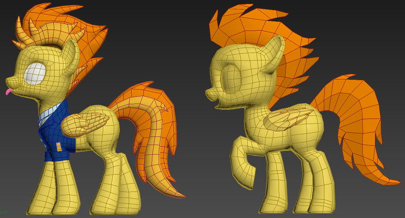 Size: 1189x642 | Tagged: safe, artist:clawed-nyasu, derpibooru import, spitfire, pony, 3d, 3d model, :p, clothes, comparison, silly, solo, tongue out, uniform, wonderbolts dress uniform