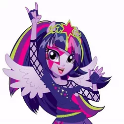 Size: 640x640 | Tagged: safe, derpibooru import, official, twilight sparkle, equestria girls, rainbow rocks, clothes, concept art, fishnet clothing, gloves, metal horns, official art, ponied up, rainbow rocks outfit, rocker, shirt, t-shirt