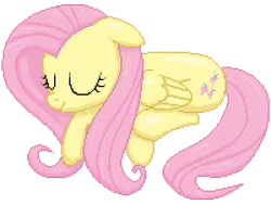 Size: 400x300 | Tagged: safe, artist:stridah, derpibooru import, fluttershy, pegasus, pony, cute, eyes closed, female, floppy ears, lying down, mare, pixel art, shyabetes, simple background, sleeping, smiling, solo, transparent background