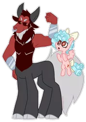 Size: 1011x1422 | Tagged: safe, artist:maxieforest, derpibooru import, cozy glow, lord tirek, centaur, pegasus, pony, the beginning of the end, armpits, cozybetes, cute, duo, eye sparkles, female, filly, flexing, male, simple background, tirebetes, transparent background, wingding eyes