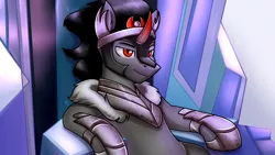 Size: 1280x720 | Tagged: safe, artist:magicstarfriends, derpibooru import, king sombra, pony, unicorn, the beginning of the end, long live the king, scene interpretation, sitting, solo, stupid sexy sombra, throne