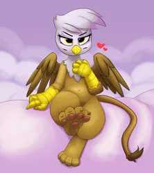 Size: 4274x4805 | Tagged: safe, artist:pabbley, derpibooru import, gilda, gryphon, belly button, cloud, female, gildere, heart, image, on a cloud, paw pads, paws, png, solo, toe beans, tsundere, underpaw