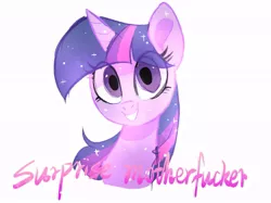 Size: 965x722 | Tagged: safe, artist:colorfulcolor233, derpibooru import, tree of harmony, alicorn, pony, uprooted, bust, female, looking at you, mare, smiling, solo, subversive kawaii, surprise motherfucker, text, treelight sparkle, vulgar
