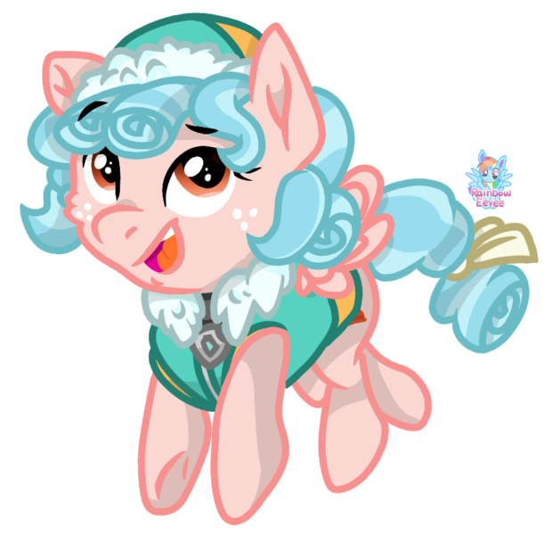 Size: 854x814 | Tagged: safe, artist:rainbow eevee, derpibooru import, cozy glow, pegasus, pony, beanie, clothes, collar, cozybetes, cute, everest, female, filly, freckles, hat, looking at you, open mouth, paw patrol, simple background, solo, transparent background, winter outfit