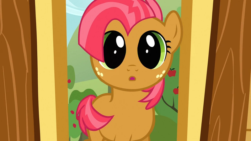 Size: 1152x648 | Tagged: safe, derpibooru import, screencap, babs seed, earth pony, pony, one bad apple, :o, adorababs, adorable face, child, clubhouse, crusaders clubhouse, cute, dilated pupils, female, filly, freckles, looking at you, open mouth, solo, wide eyes