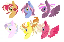 Size: 1299x865 | Tagged: safe, artist:cringequeen-universe, derpibooru import, oc, earth pony, pegasus, pony, unicorn, base used, bust, chest feathers, freckles, magical lesbian spawn, next generation, offspring, parent:applejack, parent:big macintosh, parent:coco pommel, parent:fluttershy, parent:pinkie pie, parent:pokey pierce, parent:prince blueblood, parent:princess cadance, parent:quibble pants, parent:rainbow dash, parent:rarity, parent:twilight sparkle, parents:bluejack, parents:fluttermac, parents:marshmallow coco, parents:pokeypie, parents:quibbledash, parents:twidance