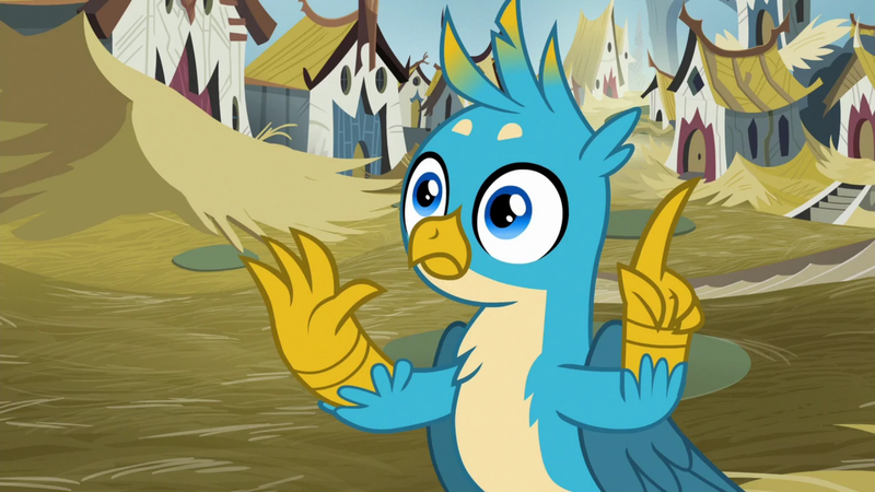 Size: 1920x1080 | Tagged: safe, derpibooru import, screencap, gallus, gryphon, uprooted, chest fluff, claws, debris, griffonstone, house, male, raised finger, solo