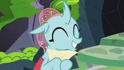 Size: 1920x1080 | Tagged: changedling, changeling, cute, cuteling, derpibooru import, diaocelles, eyes closed, happy, ocellus, paper, safe, screencap, smiling, solo, uprooted