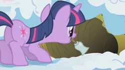 Size: 1920x1080 | Tagged: safe, derpibooru import, screencap, twilight sparkle, pony, unicorn, winter wrap up, bell, burrow, butt, female, mare, mouth hold, plot, snow, solo, twibutt, unicorn twilight