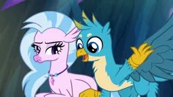 Size: 1920x1080 | Tagged: safe, derpibooru import, screencap, gallus, silverstream, classical hippogriff, gryphon, hippogriff, uprooted, duo, female, male, open mouth, silverstream is not amused, unamused